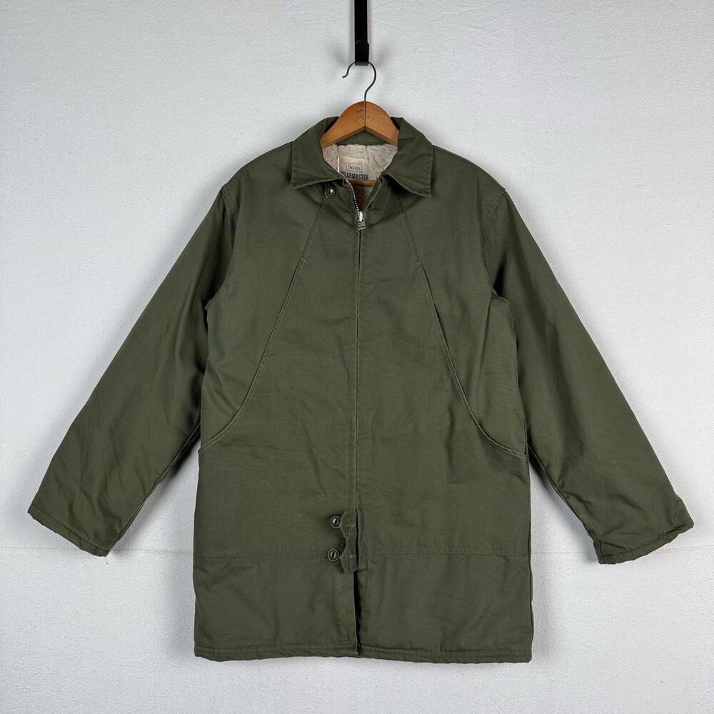 Vintage 60s 70s‎ Sears Wearmaster Green Military Car Coat Parka Fits Chest 42” M